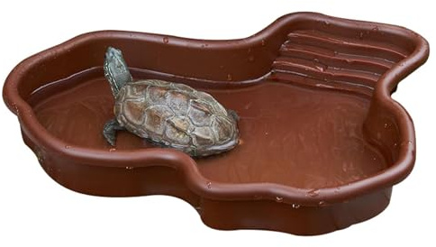 Reptil badkar - sköldpaddsmat- och vattenskål, reptilpool | Matskål för reptiler med ledstång och viloplattform, sköldpaddsvattenskål, ödla