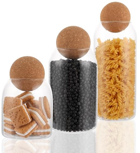 DAJAVE Jar 3er Gläser mit Korkkugel, 500+900+1100ml Glas Lebensmittel Vorratsglas, Lebensmittelechte Klarglas Vorratsgläser mit Deckel für Kaffee Vorratsglas für Gewürze, Zucker, Kaffee, Kekse