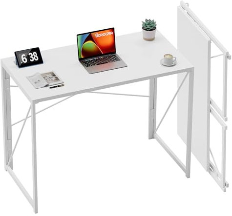 Coavas Small Folding Desk No Assembly, 80cm Foldable Desk for Small Spaces, Space Saving Computer Desk for Home Office, White