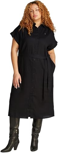 Tommy Hilfiger Donna Chemisier Belted Lunghezza Midi, Nero (Black), 60