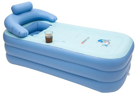 Uppblåsbart badkar vuxna, balkongpool för vuxna 85 kg lastkapacitet, badkar uppblåsbart, flera utloppsventiler PVC uppblåsbar pool med mugghållare