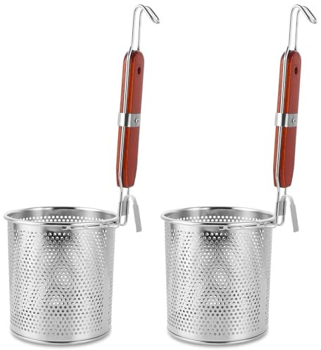 LDXDRU Lot de 2 passoires à pâtes en acier inoxydable de 14 cm - En acier inoxydable - Micro-perforées - Avec manche en bois - Passoire de cuisine - Passoire à vermicelles en acier inoxydable pour la