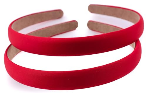 Mytoptrendz 2 PCS Plain Alice Headband Plain Thin Non-Slip Grip Hair Bands Satin Fabric Covered Hoop Headbands for Children and Adults Basic Accessories 15mm (Red)