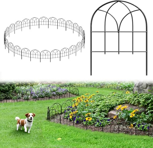 Small Garden Fence Animal Barrier, W12.55*H6.53 Decorative Fence Panel, No Dig Fences Barrier, Arch 26 Pcs Black Metal Fencing, Garden Border Edging Fences, Dog Fencing Blocker for Yard, Flower Bed