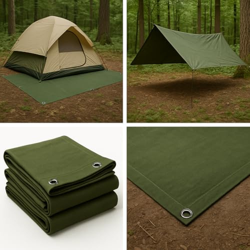 Heavy Duty Canvas Tarp for Camping & Outdoor Shelter – Waterproof Groundsheet & Tent Cover – Durable Breathable Tarpaulin for Hiking, Travel, Rain Protection (Multiple Sizes) (Green, 4 x 6 ft)