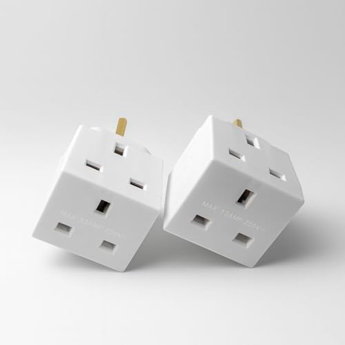 2 Way 3 Pin Power Plug Adaptor Splitter 13A Multi Wall Plug Cube 3 pins Socket Splitter Extension Plug adaptor UK Socket Splitter Block for Kitchen, Home, Office etc (pack of 2)
