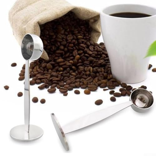 babominimer Cuchara de café de acero inoxidable de 2 pulgadas y cuchara medidora de espresso, herramienta de doble extremo para recoger y apisonar café molido, accesorio plateado resistente para