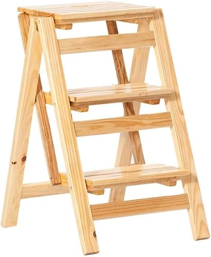 Taburete plegable de madera multifuncional, silla de escalera de 3 niveles y asiento de banco para uso en la cocina, diseño resistente y que ahorra espacio, perfecto para usar