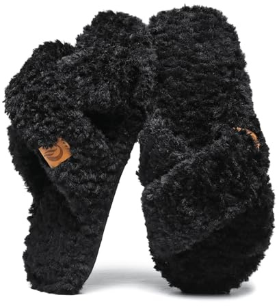 SMajong Zapatillas de Estar por Casa Mujer Invierno Antideslizantes Cálido Pantuflas Comoda Suaves Slippers Felpa Punta Abierta Chanclas Zapatos Negro 38/39 EU