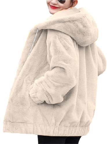 Edelaura Veste Capuche en Peluche pour Femmes avec Cordon de Serrage Oversize Tendance en Polaire Épaissie d'hiver Chaud à Manches Longues avec Fermeture Éclair et Poches Veste Unie pour Les Loisirs