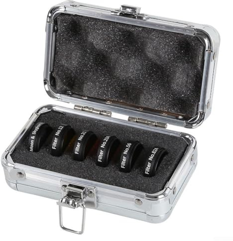 Yhenlovtt Juego de 6 filtros de telescopios de 1,25 (31,7 mm) con caja de almacenamiento de aluminio para observación lunar de estrella nebulosa compatible con oculares de 1,25 pulgadas