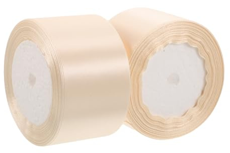 Healeved 2 rullar beige satinband - 24 meter 5 cm breda enfärgade bandrullar för bröllopsinbjudningar, brudbuketter, sömnad, festdekorationer, presentinslagning