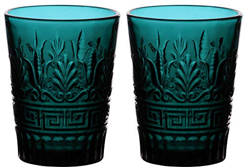 Tea Light Holder Set of 2 Embossed Glass Tealight Candle Lantern Jars Wedding Anniversary Home Gift (Blue)