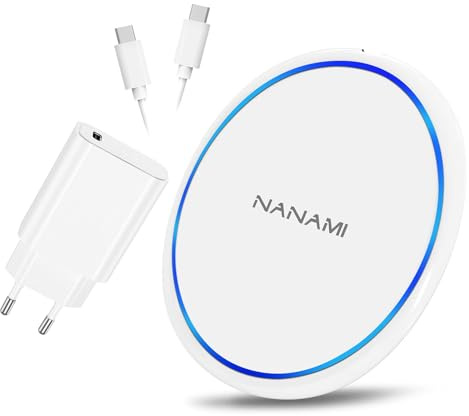 NANAMI Wireless Charger mit 20W USB C PD Adapter, 10W Schnelles Drahtloses Ladegerät für Samsung Galaxy S25 S24 S23 S22 S21Ultra Plus,7.5W Ladegerät für iPhone 17 16 15 14 13 12 11 Pro Neue Airpods