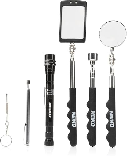 NEIKO 20736A (6) Piece Set, Magnetic Tool & Telescoping Mirror Set, Adjustable Telescoping Magnetic Pickup Tool, Flashlight 15lb Retriever Tool, 360 Swivel, Magnet Mirror, Magnetic Tools for Mechanic