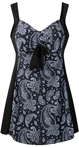 Wantdo Costume da Bagno One Piece Curvy Taglie Forti Estate Costume Intero Vita Alta per Mare e Spiaggia Costumi da Bagno Interi con Pantaloncini Stampa di Anacardi 56-58