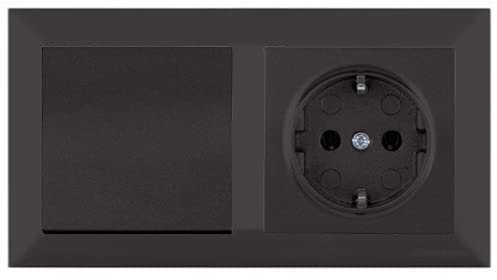 Mutlusan CANDELA Set: Lichtschalter/Ausschalter/Schalter und Steckdose mit 2 fach Rahmen horizontal/wagerecht/queer - Unterputz, Einbau, Wandeinbau - schwarz matt/Dunkel