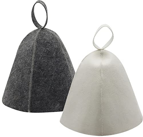 2 Pezzi Cappello da Sauna in Feltro Sauna Cappello di Feltro per Sauna Bagno o La Cottura a Vapore Sauna da Casa Sauna Capello per Uomo e Donna (Grigio & Bianco)