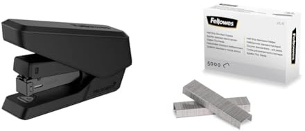 Fellowes Jam Free Stapler, 25 Sheet Capacity - LX840 Easy-Press Half Strip Antibacterial Manual Stapler – Uses Both 24/6mm and 26/6mm Staples – Includes a Box of 5000 26/6mm Half Strip Staples