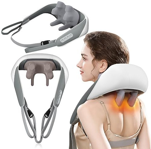 DANLIKT Nackenmassagegerät, Nackenmassagegerät mit Wärme,Wiederaufladbare 5D Massage Kopf massagegerät nacken für Nacken, Rücken, Schulter, Bein (Weiß)