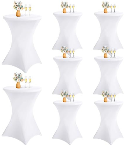 8er-Pack Stretch Stehtisch Husse für Bistrotisch, Dehnbare quadratische Ecken, Cocktail-Spandex-Tischdecke, hoher runder Tisch für Bar, Party, Bankett, Hochzeit, Geburtstagstisch (weiß, 80 x 110 cm)