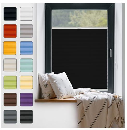 Estor plisado para ventana sin taladrar para pegar marco interior, estor térmico para interiores, estor enrollable con soportes en marco, estor plegable, protección visual, opaco, para ventanas y