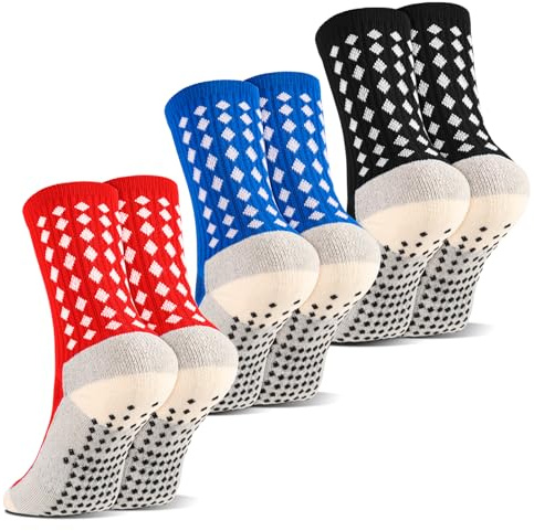 Meng Jiaran 3 Pairs Kids Football Socks Grip Socks,Anti-Slip Football Socks | Breathable Soccer Ankle Socks for Running Training Aged 5-12(Size 3.5-5)