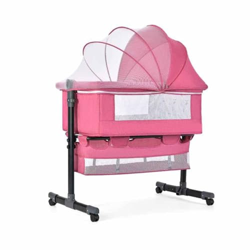 WENNEWU Nachtbett FüR Baby, Stubenwagen Mit Rollen, HöHenverstellbar, Mit Moskitonetzen, FüR Baby/Neugeborene,Rosa