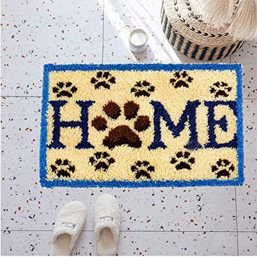 DIY Latch Hook Kit for Adults and Kids - Color Printed Dog Paw Design 52X38cm - Home Carpet, Cushion Making Crochet Craft