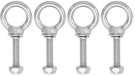 PATIKIL Lifting Shoulder Eye Bolts, M10x50 304 Stainless Steel Male Thread with Hex Screw Nut Gasket Flat Washer for Hanging Securing Chain Wire Rope, 4 Sets
