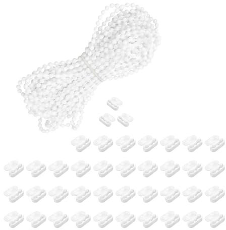 HJIAMA 10 Mètres Store Enroule Perle Cordon, Cordon de Chaîne de Perles avec 40 Pièces Connecteurs, Accessoires pour Rideaux et Stores pour Remplacement Réparation Fils Rideaux Aveugles