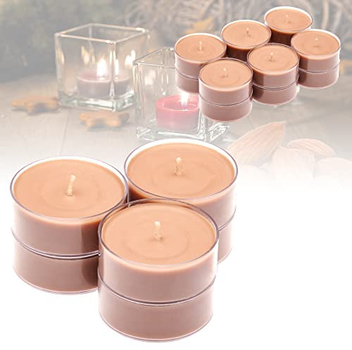 Candelo 12er Set XXL Duft Kerzen - Duftteelichter Gebrannte Mandel - Jumbo Teelicht Kunststoff Hülle - 8 Std Brenndauer - Große Teelichter in Braun