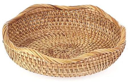 Hipiwe Natural Rattan Tray 8.5 Wicker Key Basket Bowl for Entryway Table