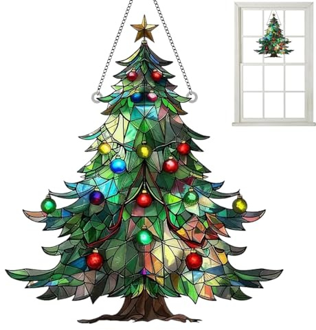 Atrapasueños navideño para Ventana Hecho de vidrieras, Atrapasoles navideños de acrílico, Efecto vidriera- Adornos para árboles de Navidad, atrapasoles, Adornos navideños para coleccionar, decoración