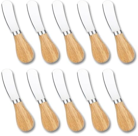 Fobufue 10 Cuchillos para Untar Queso, Mini Cuchillo para Untar Mantequilla con De Madera, Juego De Cuchillos para Queso De Acero Inoxidable