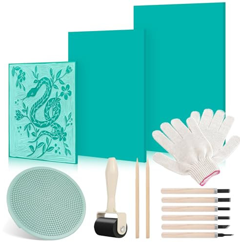 AINIUNIU Lot de 14 Plaque Linogravure Caoutchouc Souple à Graver, Plaques de Linoléum - Outils de Sculpture - Plaque d'impression de Linoléum, pour Sculpture sur Tampon et Graphiques d'impression