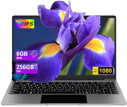 Ordenador Portátil Win11 14 256GB SSD Soporte 1TB SSD Expansión portatil 2.4G+5G WiFi BT4.2 Mini Puerto Multimedi 1920x1080 FHD con Ratón Inalámbrico y Teclado Español Membrana - Gris-A