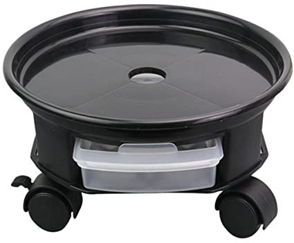 BAZEITFLOW Vassoio Rotondo per Vasi da Fiori con Ruote e Cassetto Rimovibile Base per Piante da Nero Pratico Portavaso per Casa e Giardino