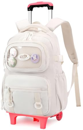 LANSHIYA Girls Rolling Backpack Elementary School Bag with Wheels, Trolley Bags for Kids Roller Backpack for Girls Boys