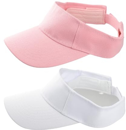 Gkhlg Pack of 2 Sun Hat Kids Breathable Adjustable Velcro Unisex Running Visor for Ages 4-10 Baseball Cap for Outdoor Activities Travel Leisure (Pink+White)