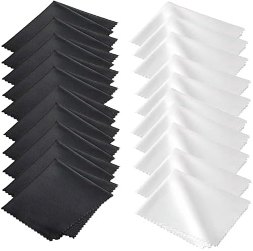 AOOTUERL 20PCS toallitas Limpia Gafas, Paños de Limpieza de Microfibra para Lentes, Paños de Microfibra para Limpiar, para Lentes, Gafas, Pantallas, tabletas, anteojos[Negro Blanco]