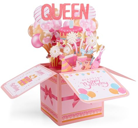 Carte Pop-Up Anniversaire Reine, Carte de Vœux d'Anniversaire 3D Amusante avec Enveloppe Design Pop-Up Pliable pour Maman Grand Mère Tante