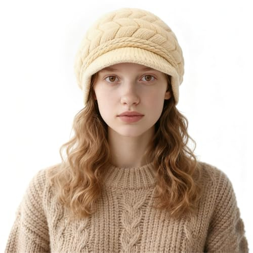 OIXEYA Gorro De Invierno para Mujer, Gorro De Invierno De Lana para Mujer, Gorro De Invierno con Visera, Gorro De Forro Polar, Cálido