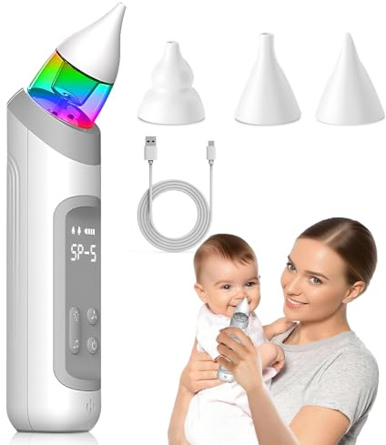 SGZIOO Aspirapolvere Nasal Bebe Elettrico, Aspirapolvere Nasale per Bebe Elettrico con 5 Livelli di Aspirazione, 3 Ugelli in Silicone, Musical, Luce Ricaricabile, per Neonati, Neonati, Neonati