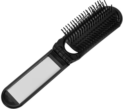 Uonlytech Portable Folding Hair Brush with Mirror Black Compact Travel Hairbrush Lightweight Plastic and Glass Comb for Hair and Makeup Suitable for Travel and Setting