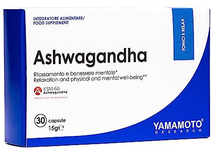 YAMAMOTO RESEARCH Ashwagandha 30 capsule, integratore con estratto secco di ashwaganda, per il rilassamento ed il benessere mentale e per contrastare lo stress psico-fisico