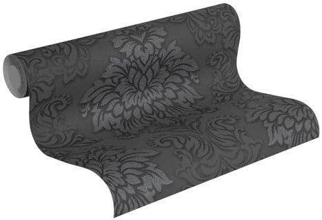 Livingwalls Baroque Wallpaper Metropolitan Stories Non-Woven Lizzy - London 10.05 m x 0.53 m Black Silver Grey Made in Germany 368984 36898-4