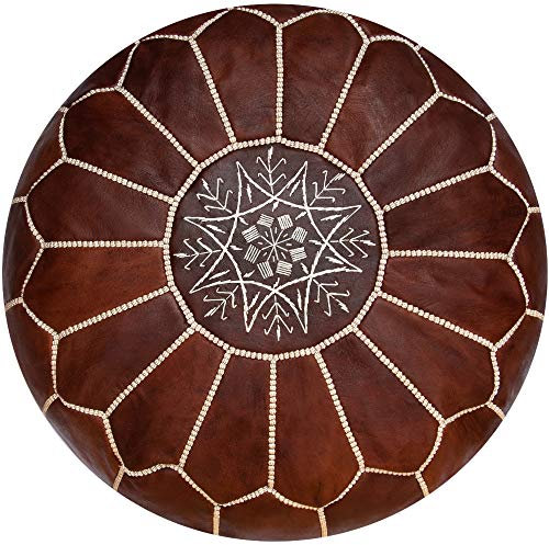Poufs&Pillows Premium Echt Leder Pouf - Handgefertigt - Gefüllt geliefert - Ottoman, Sitzsack, Fußhocker, Polsterhocker (Cognac-Honig)