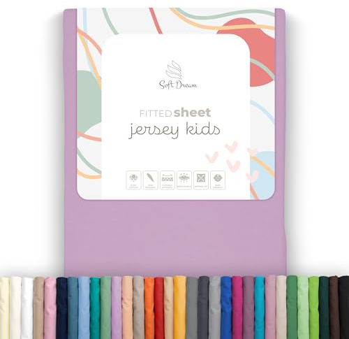 Soft Dream Lenzuolo con angoli elasticizzati da 90 x 160 cm, in 100% jersey di cotone pettinato, di alta qualità, certificato OekoTex, prodotto in UE, 90 x 160 cm, lilla