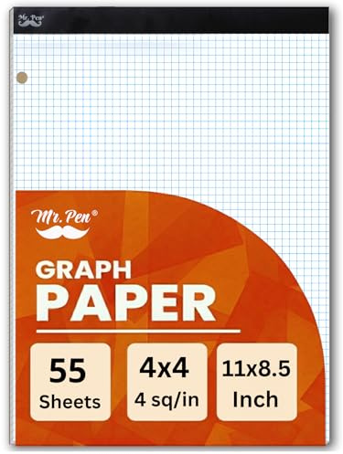 Mr. Pen- Graph Paper, 8.5x11, 55 Sheets, 4x4 (4 Squares Per Inch), 3-Hole Punched, Math Graph Paper Pad, Computation Pads